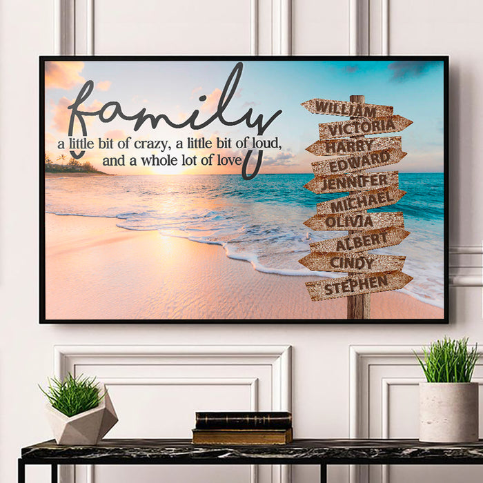 Personalized Wall Art Canvas For Family Lot Of Love Sunset On The Beach Street Sign Poster Print Custom Multi Name