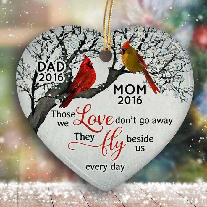 Personalized Cardinals Blossom Tree Dad Mom Heart Ornament For Family Custom Name and Year Memorial In Heaven Ornaments