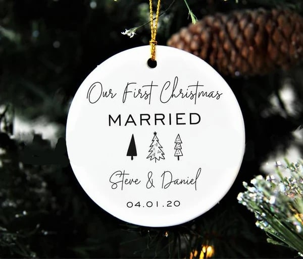 Personalized Our First Christmas Married Circle Ornament For Husband Wife Custom Name And Date Anniversary Xmas Ornament