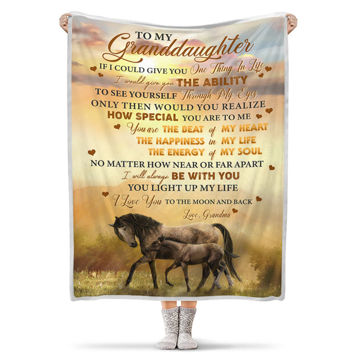 Personalized To My Granddaughter Blanket From Grandma If I Could Give You One Thing In Life Print Old Horse & Baby Horse