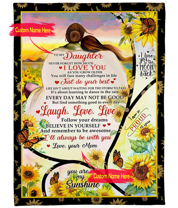 Personalized Fleece Blanket For Daughter Print Sunflower And Butterfly Customized Blanket Gift For Birthday Graduation