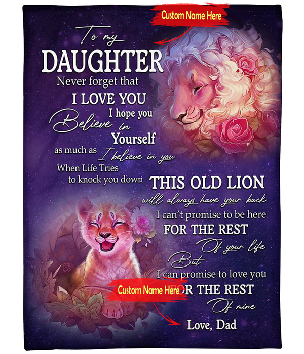 Personalized Fleece Blanket For Daughter Print Lion Cute Gift For Daughter Customized Blanket Gift For Birthday Thanksgiving Graduation