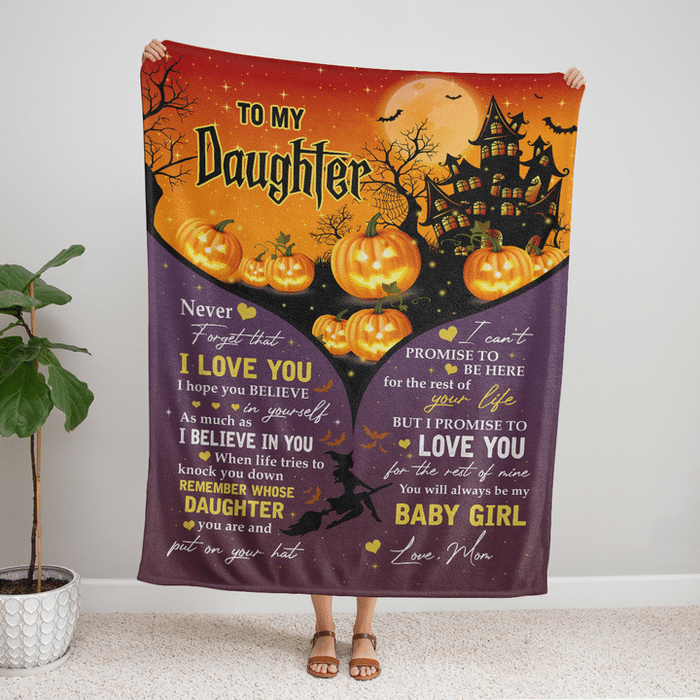 Personalized Fleece Blanket To My Granddaughter Never Forget That I Love You Flying Witch Pumpkin Lantern Printed