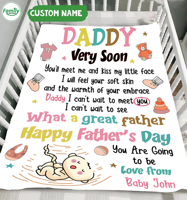 Personalized Blanket To My Dad From Baby Bump Happy First Father's Day Cute Funny Baby Bump Print Custom Name