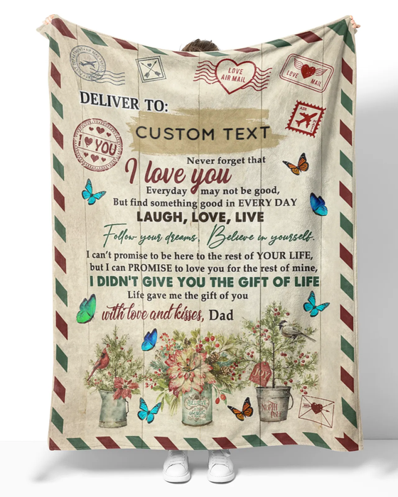 Personalized Love Air Mail Blanket To My Daughter Rustic Floral & Butterfly Letter Blanket Custom Name