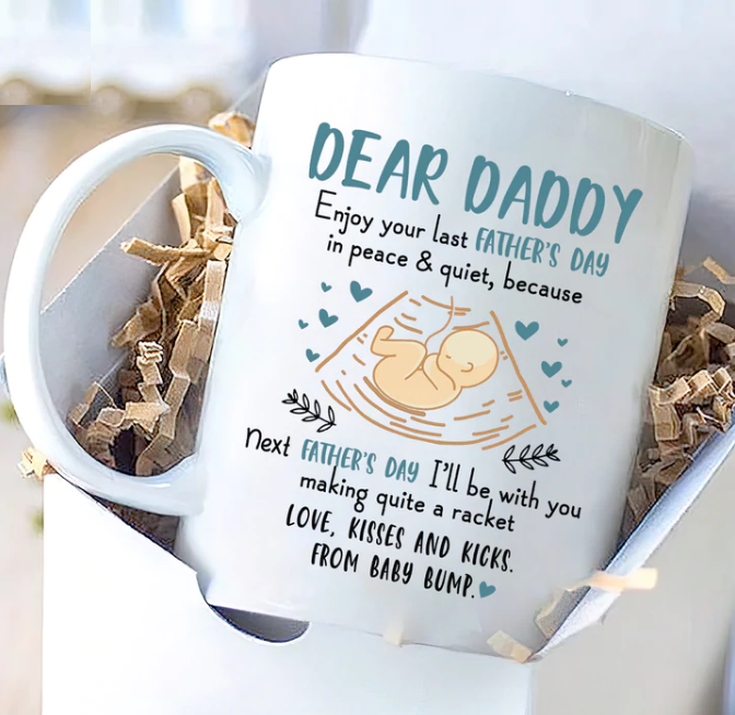 Personalized Ceramic Coffee Mug For New Dad Last Quiet Father's Day Cute Baby Bump Print Custom Kids Name 11 15oz Cup