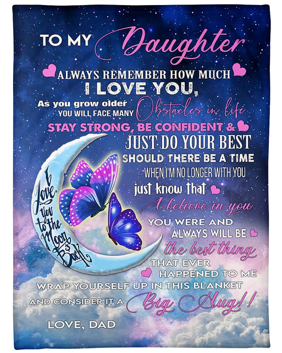 Personalized Blanket To My Daughter From Dad I Love You Butterfly & Crescent Moon Star Night Background Custom Name