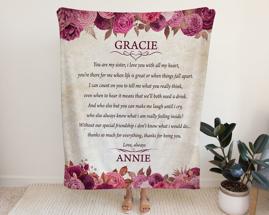 Personalized To My Bestie Sister Blanket From Bff Friend Flower I Love You With All My Heart Custom Name Birthday Gifts
