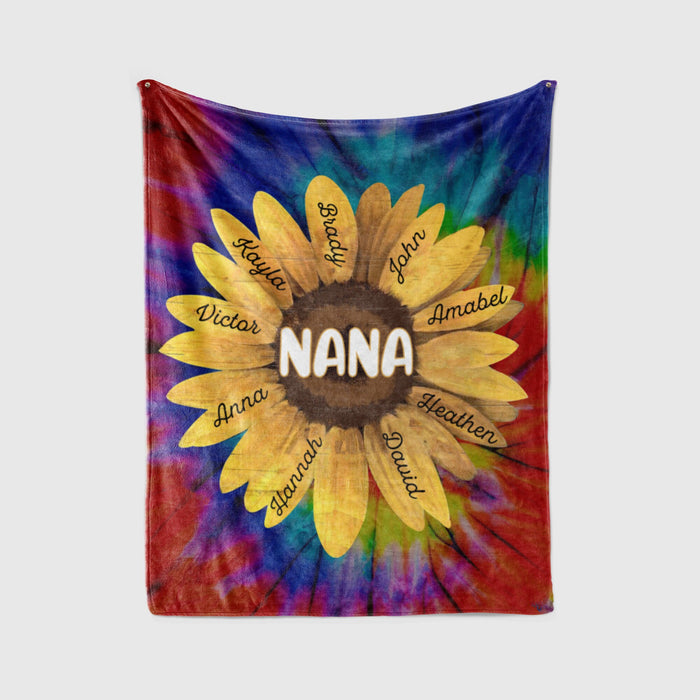 Personalized To My Grandmother Grandma Blanket From Grandkids Tie Dye Sunflower Nana Custom Name Gifts For Christmas