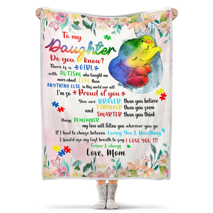 Personalized To My Daughter Blanket From Mom Autism Elephant Watercolor Blanket You Are Stronger Than You Seem