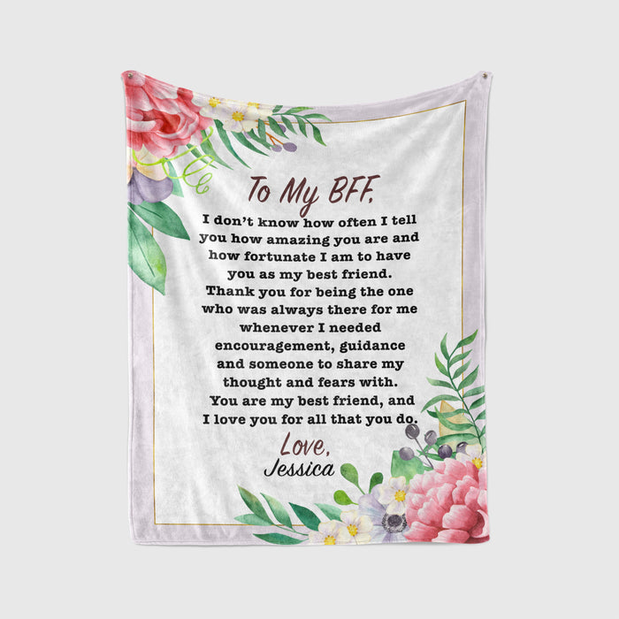 Personalized To My Bestie BFF Blanket From Friend How Amazing You Are Flower Custom Name Gifts For Friendship Day Xmas