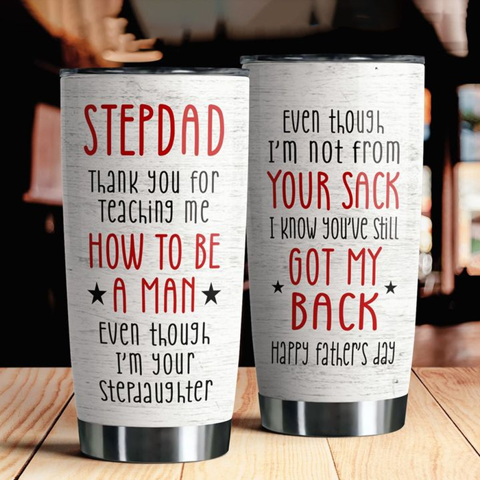 Personalized Tumbler Gifts For Bonus Dad Thanks For Teaching Me How To Be A Man Custom Name Travel Cup For Christmas