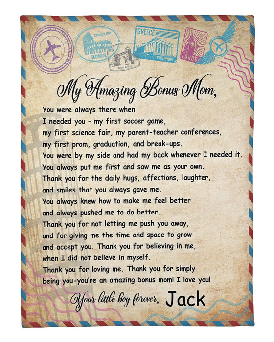 Personalized To My Stepped-Up Mom Blanket Letter Airmail Thank You For Believing In Me Custom Name Gifts For Christmas