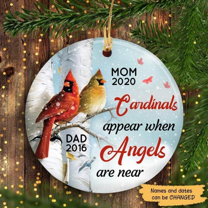 Personalized Memorial Ornament For Dad Mom In Heaven Snow Cardinal Appear Angles Near Custom Name Keepsake Gifts