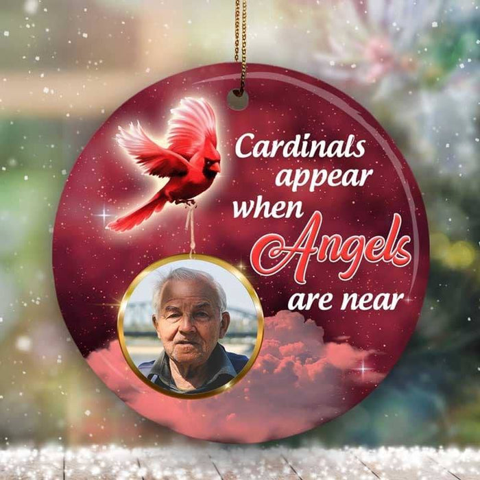 Personalized Memorial Ornament For Loved One In Heaven Cardinal Appear When Angles Near Custom Photo Funeral Gifts