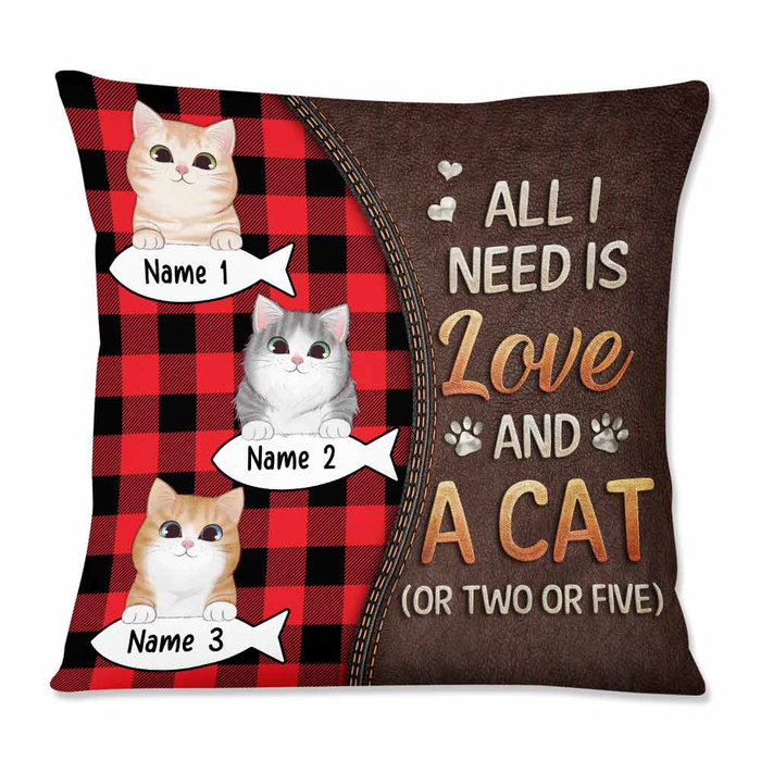 Personalized Square Pillow Gifts For Cat Lovers All I Need Is Love And A Cat Custom Name Sofa Cushion For Christmas