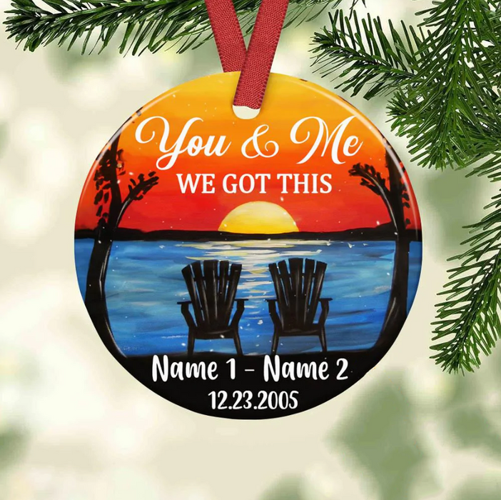 Personalized Ornament Gifts For Couples Love Lake Empty Chair Sunset Custom Name Tree Hanging On Anniversary Valentines