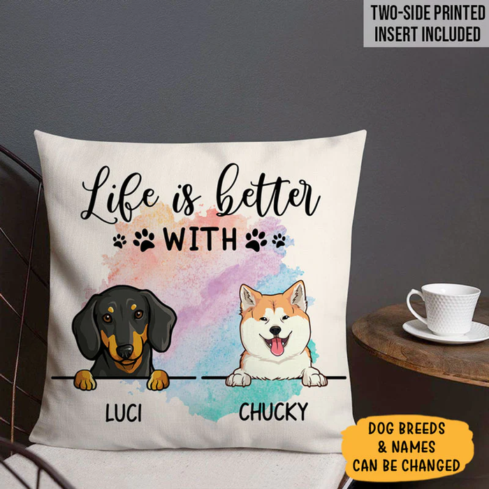 Personalized Square Pillow Gifts For Dog Owner Life Is With Dogs Custom Name Sofa Cushion For Birthday Christmas Winter
