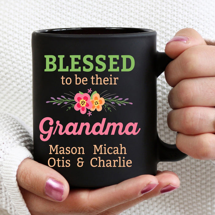 Personalized Coffee Mug Gifts For Grandma Blessed To Be Their Nana Floral Custom Grandkids Name Christmas Black Cup