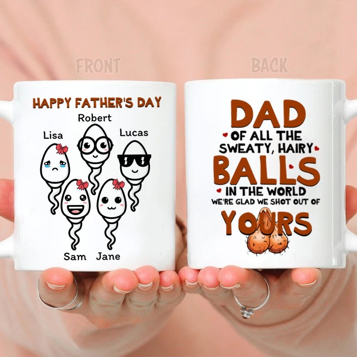 Personalized Ceramic Coffee Mug For Dad We're Glad We Shot Out Of Your Funny Sperm Custom Kids Name 11 15oz Cup