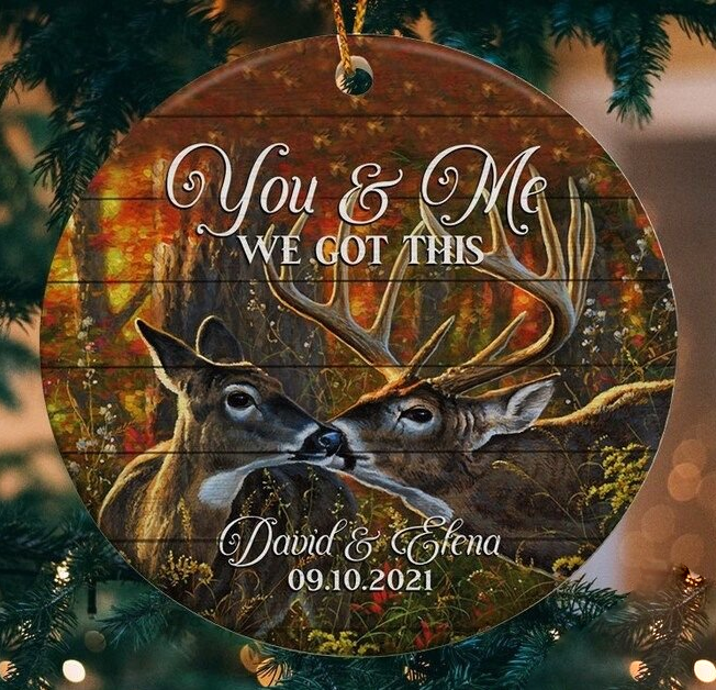 Personalized Ornament Gifts For Couples Deer Hunting Lover In Forest Wooden Custom Name Tree Hanging On Anniversary