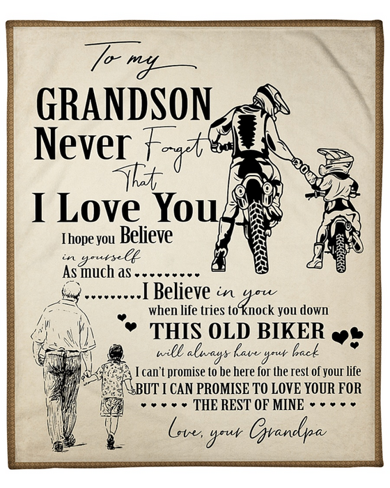 Personalized To My Grandson Blanket From Grandpa Motorcycle Lovers Driver Believe In Yourself Rustic Design