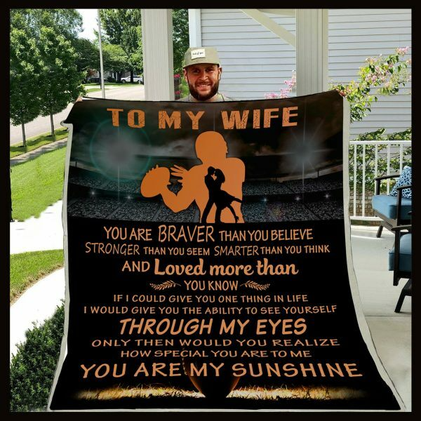 Personalize American Football Blanket To My Wife Sports Lovers Romantic Couple Print Blanket For Valentines Custom Name