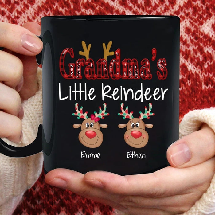 Personalized Coffee Mug Grandma's Little Reindeer Red Buffalo Plaid Design Custom Grandkids Name 11Oz 15Oz Ceramic Mug