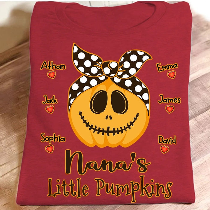 Personalized T-Shirt For Grandma Nana's Little Pumpkins Funny Pumpkin Face Printed Custom Grandkids Names