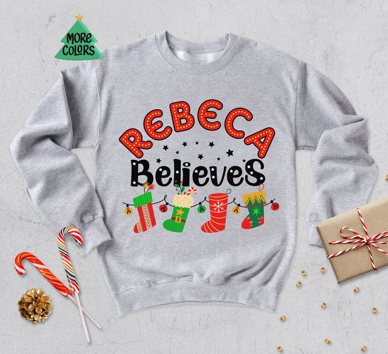 Personalized Christmas Matching Sweatshirt & Hoodie For Family Custom Name Believes Colorful Socks Printed