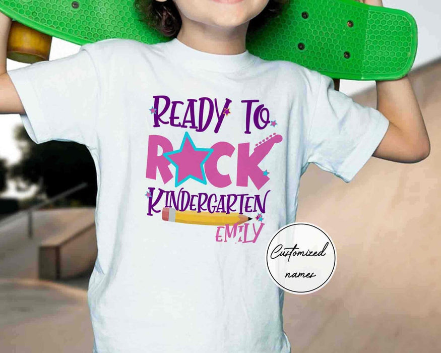 Personalized T-Shirt For Kids Ready To Rock Kindergarten Pencil Printed Custom Name & Grade Level Back To School Outfit