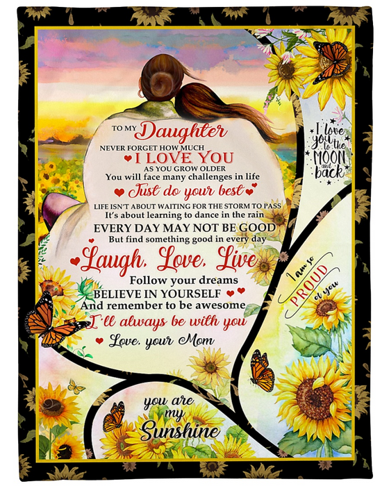 Personalized Fleece Blanket For Daughter Print Sunflower And Butterfly Customized Blanket Gift For Birthday Graduation