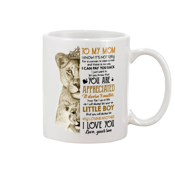 Personalized To Mom Coffee Mug from Son Gifts Mothers Day for Mom Print Lion Family With Quotes for Mom Mug Customized Mug Gifts For Mothers Day 11Oz 15Oz Ceramic Coffee Mug