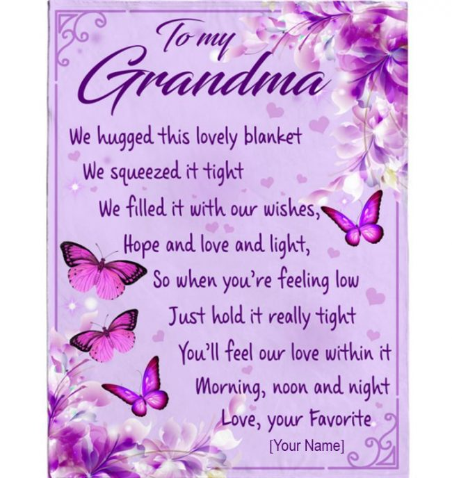 Personalized Fleece Blanket For Grandma Print Purple Butterfly Love Quote For Grandma Customized Blanket Gift For Mothers day