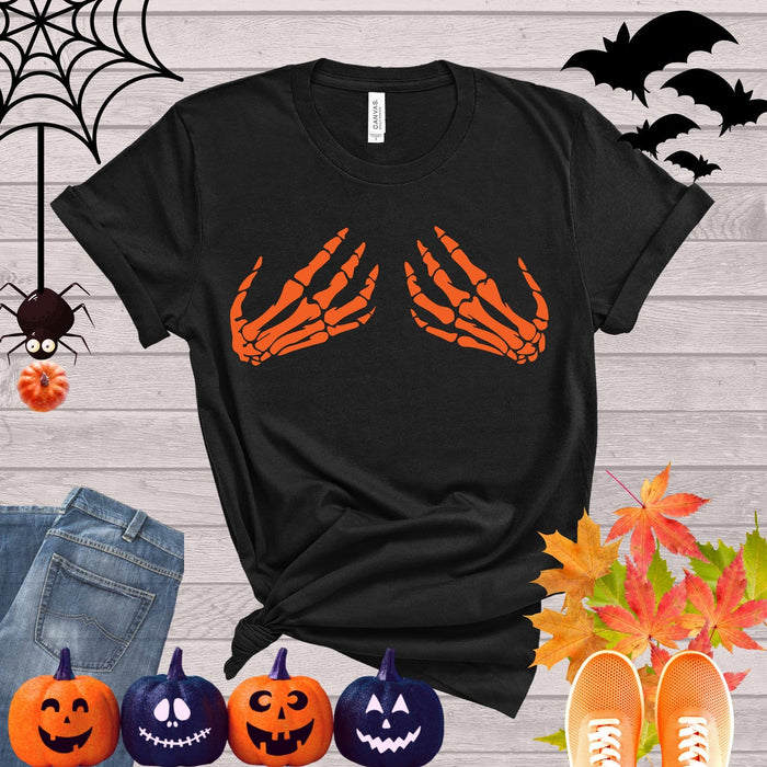 Classic Unisex T-Shirt For Halloween Skeleton Hand Shirt Funny Design Shirt Hand Bra Shirt For Men Women