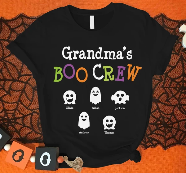 Personalized T-Shirt For Halloween Grandma's Boo Crew Funny Design With Ghost Custom Grandkid's Name