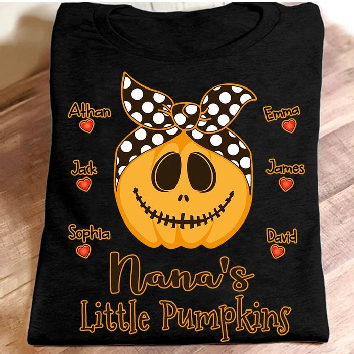 Personalized T-Shirt For Grandma Nana's Little Pumpkins Funny Pumpkin Face Printed Custom Grandkids Names