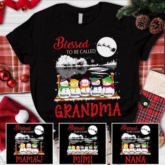 Personalized Christmas T-Shirt Blessed To Be Called Grandma Cute Snowmen Printed Custom Grandkids Name