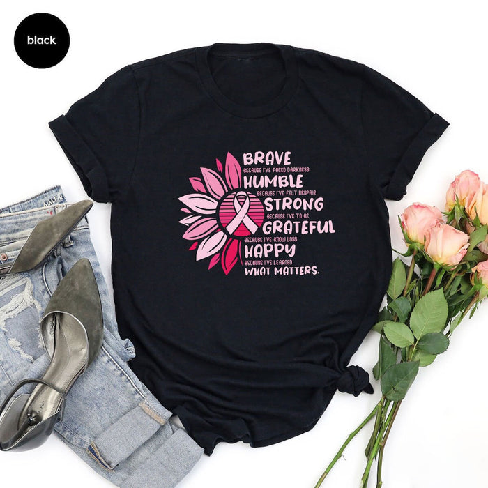 Cancer Warrior Shirt For Women Girl Brave Humble Strong Grateful Happy Cancer Shirt Breast Cancer Awareness T Shirt