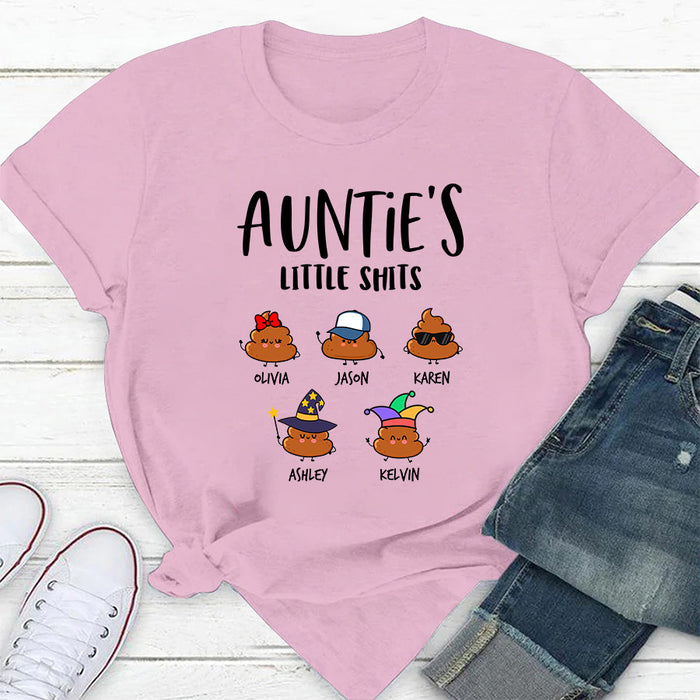 Personalized T-Shirt For Aunt From Niece Nephew Auntie's Little Shits Note Background Custom Name Gifts For Christmas