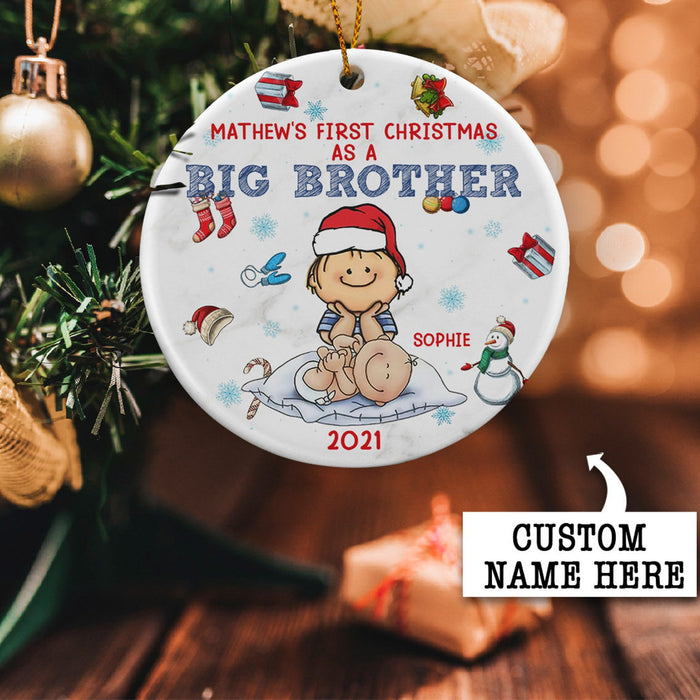 Personalized Sibling Ornament For New Brother New Baby First Christmas As A Big Brother Ornament Custom Name And Year