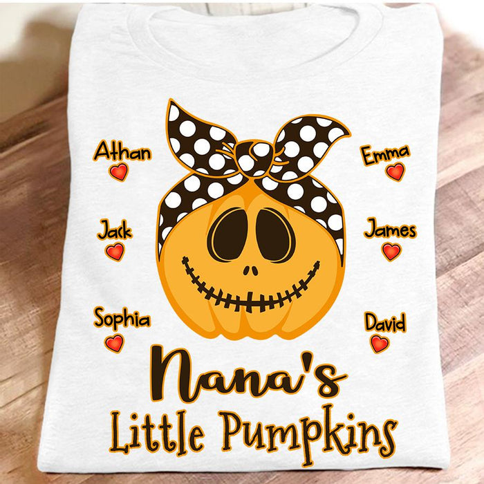 Personalized T-Shirt For Grandma Nana's Little Pumpkins Funny Pumpkin Face Printed Custom Grandkids Names