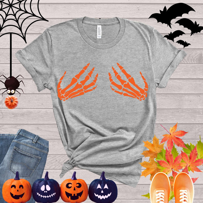 Classic Unisex T-Shirt For Halloween Skeleton Hand Shirt Funny Design Shirt Hand Bra Shirt For Men Women