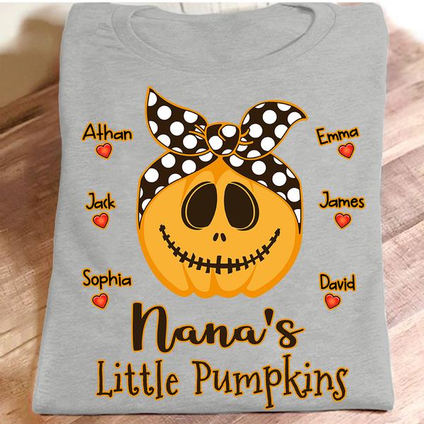 Personalized T-Shirt For Grandma Nana's Little Pumpkins Funny Pumpkin Face Printed Custom Grandkids Names