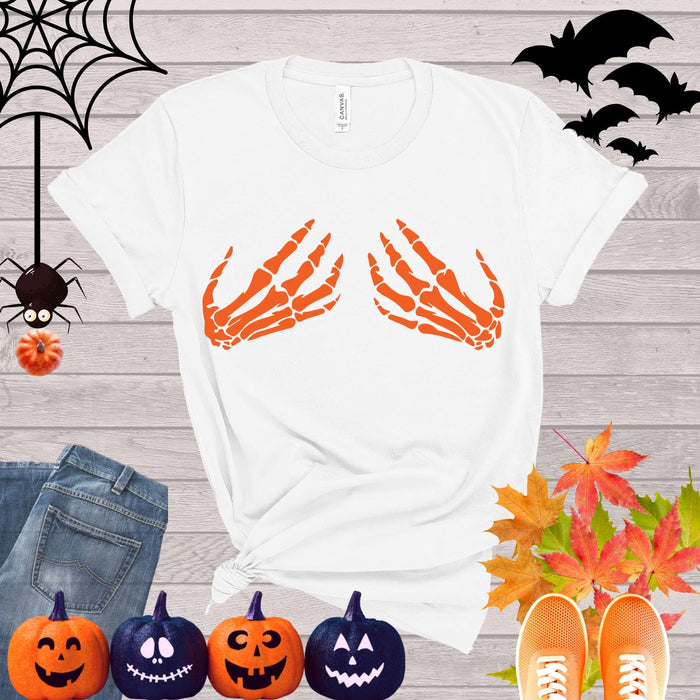 Classic Unisex T-Shirt For Halloween Skeleton Hand Shirt Funny Design Shirt Hand Bra Shirt For Men Women