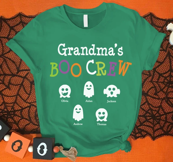 Personalized T-Shirt For Halloween Grandma's Boo Crew Funny Design With Ghost Custom Grandkid's Name