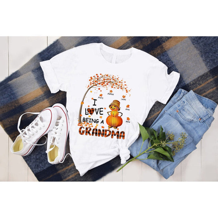 Personalized T-Shirt For Halloween I Love Being A Grandma Pumpkin Snowman Autumn Shirt Custom Grandkids Name