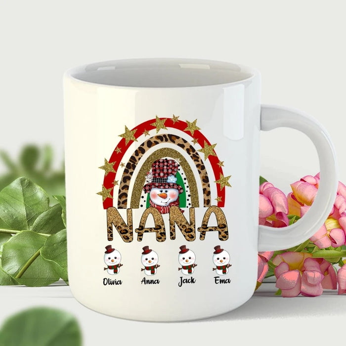 Personalized Coffee Mug For Grandma Nana Snowman Boho Rainbow Leopard Design Custom Grandkids Name 11Oz 15Oz Ceramic Mug