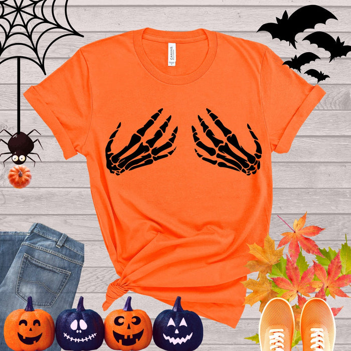 Classic Unisex T-Shirt For Halloween Skeleton Hand Shirt Funny Design Shirt Hand Bra Shirt For Men Women