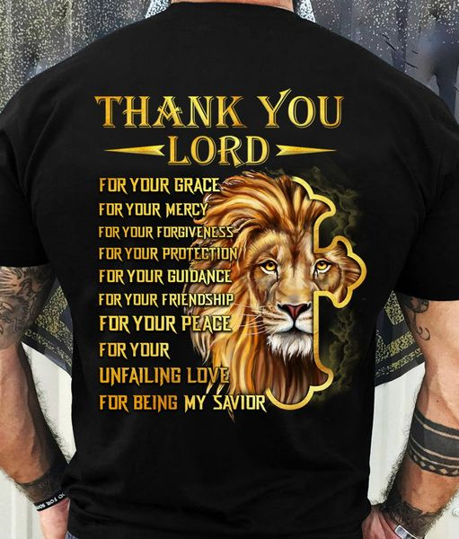 Classic T-Shirt For Men Thank You Lord For Your Grace For Your Mercy For Your Forgiveness Lion & Christ Cross Printed